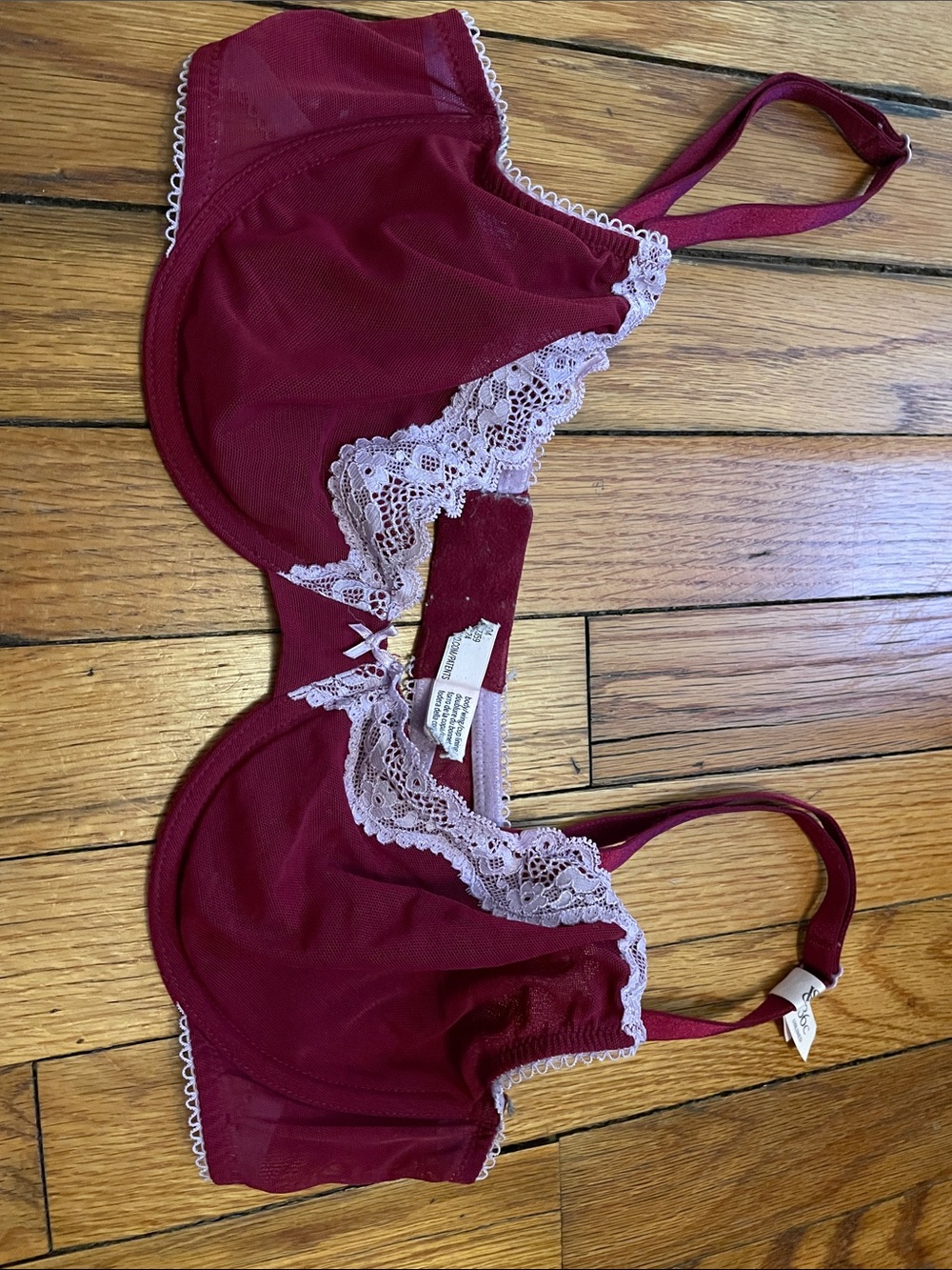Victoria's Secret Burgundy Bra with Light Pink Lace Trim